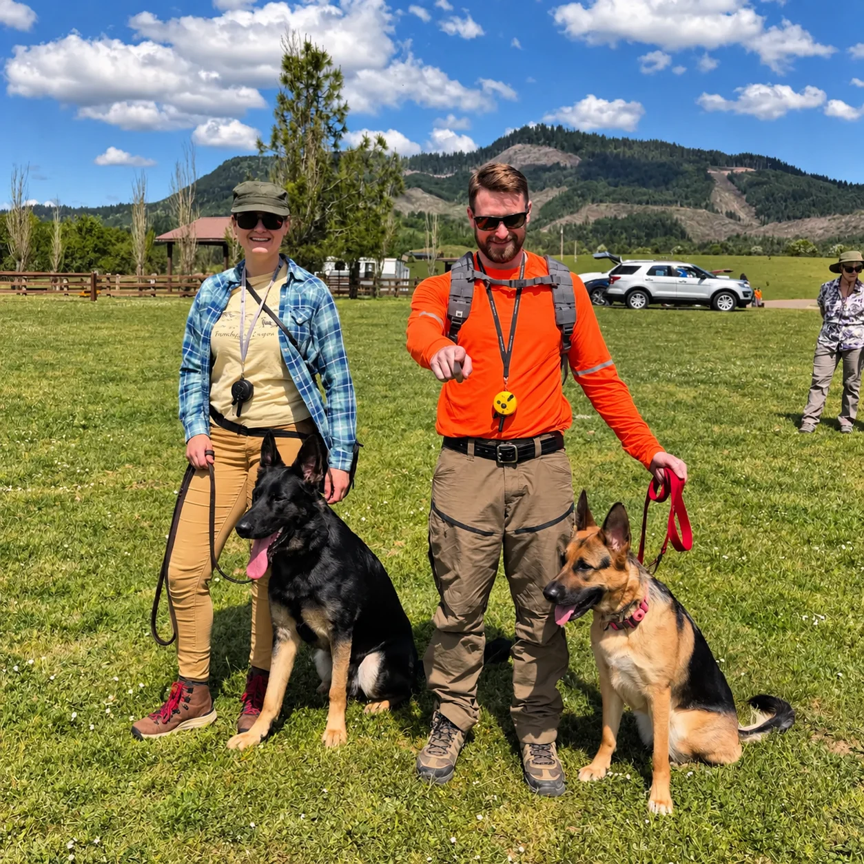 Mitchell and Nala training with another search and rescue K9 team