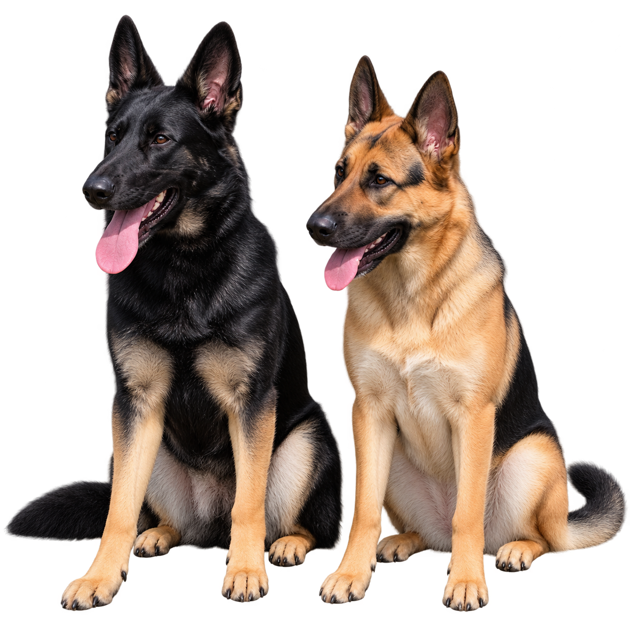 Two German Shepherds sitting calmly together